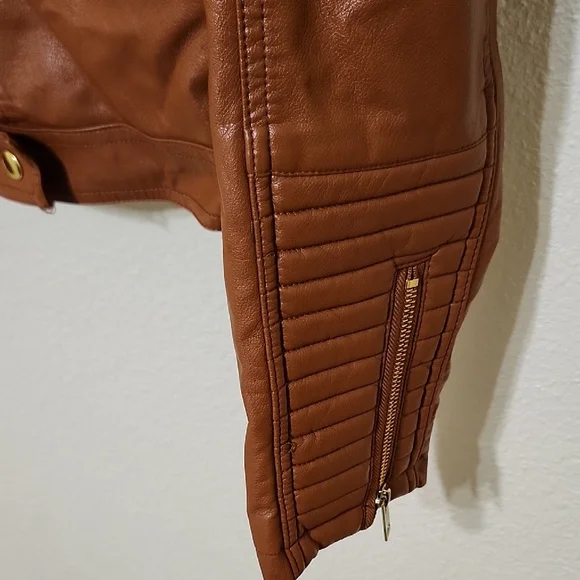Love Tree Brown and Gold Leather Motorcycle Jacket - Picture 6 of 14